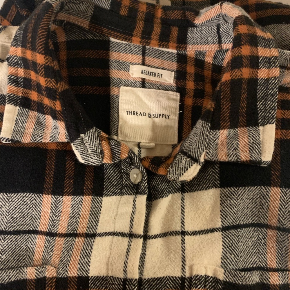 Thread & Supply Women's Plaid Shirt- Black and Orange Sz Medium